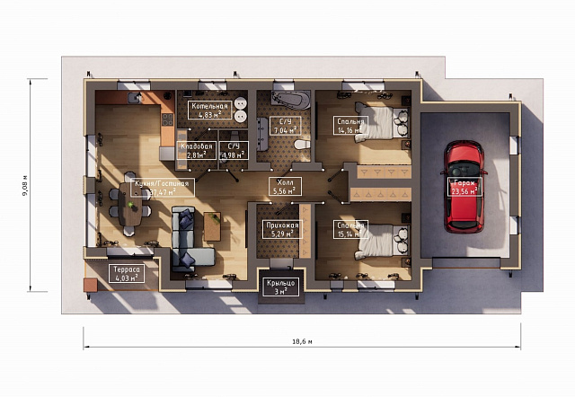 Дом из газобетона Лендара, 95 кв.м