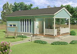 Дом из газобетона Садовый домик с террасой, 42 кв.м