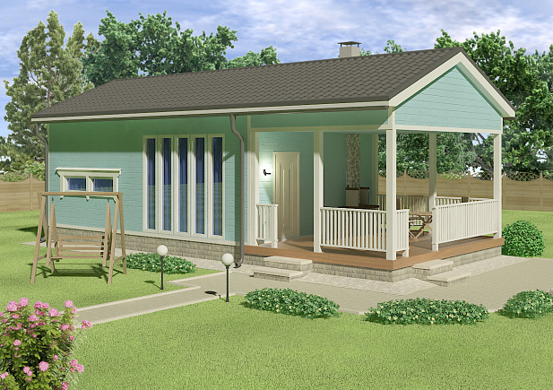 Дом из газобетона Садовый домик с террасой, 42 кв.м