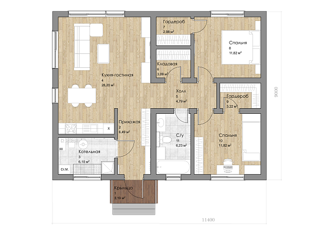 Дом из газобетона Форест 88, 85 кв.м