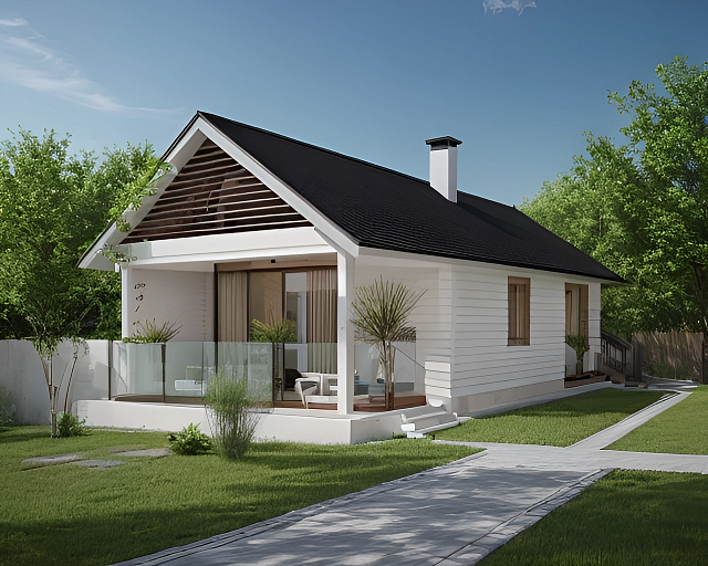 Дом из газобетона бани с хозблоком и навесом, 76 кв.м