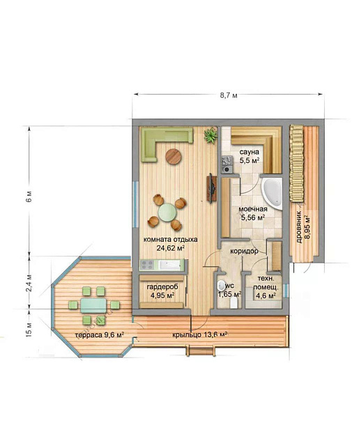 Баня с террасой, 81 кв.м