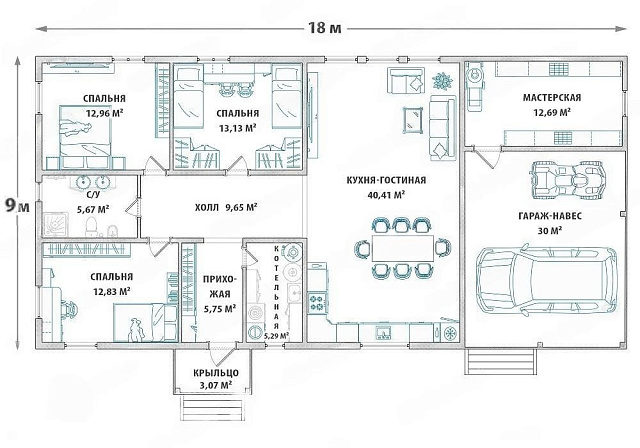 Дом из газобетона Власойя без гаража, 108 кв.м