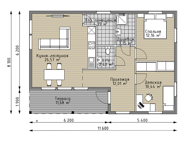 Дом из газобетона Йонка, 72 кв.м
