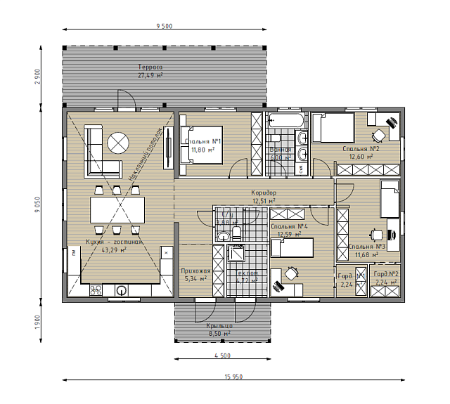 Дом из газобетона Октуба, 129 кв.м