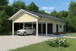 Дом из газобетона гаража на две машины с навесом, 90 кв.м