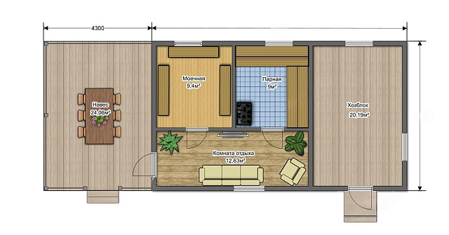 Дом из газобетона бани с хозблоком и навесом, 76 кв.м