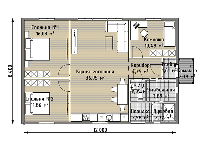 Дом из газобетона Карелия, 95 кв.м