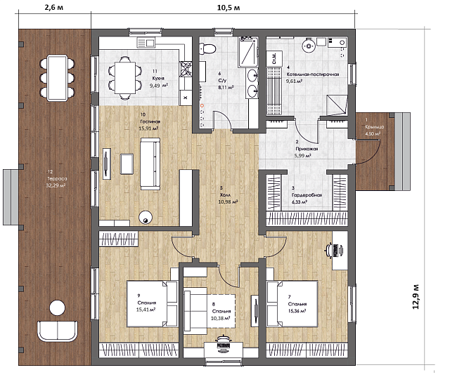 Дом из газобетона Форест Кантри, 107 кв.м