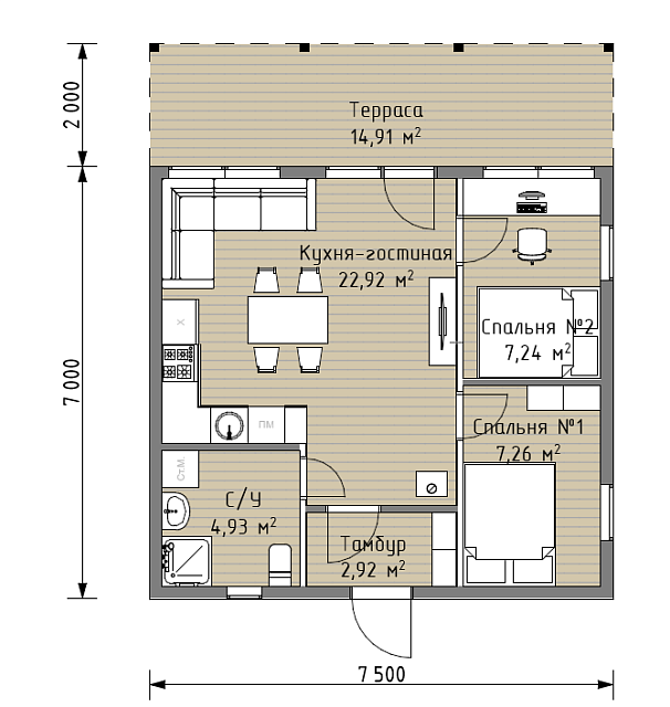 Дом из газобетона Ринда, 45 кв.м