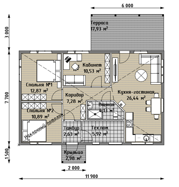 Дом из газобетона Мирре, 81 кв.м