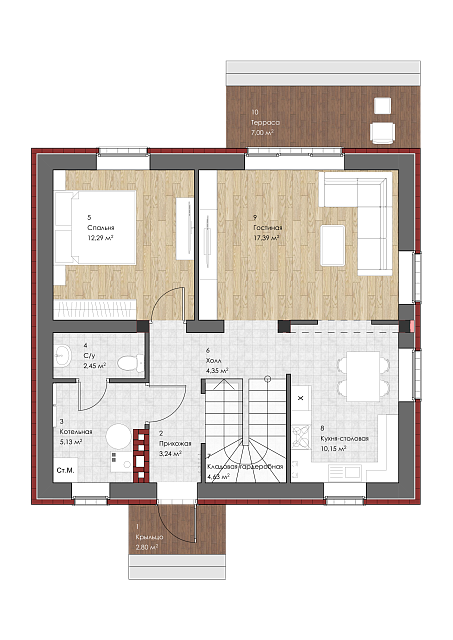 Дом из газобетона Спрингфилд, 123 кв.м