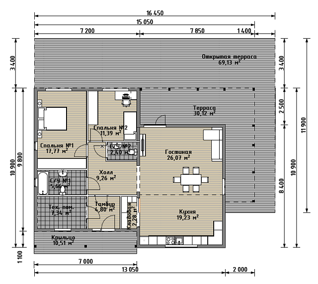 Дом из газобетона Амика, 106 кв.м