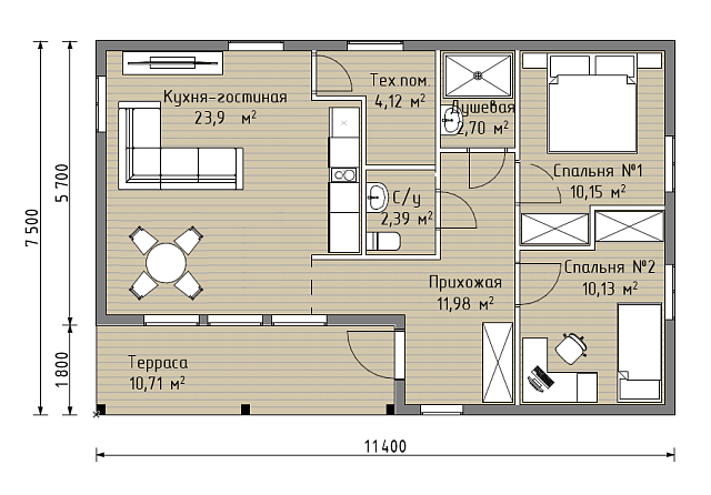 Дом из газобетона Йонка S, 65 кв.м