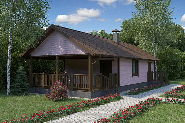 Дом из газобетона бани с хозблоком и навесом, 76 кв.м