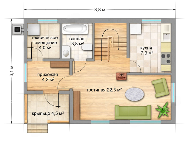 Дом из газобетона Лижмозеро, 89 кв.м